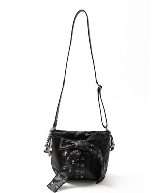 WEGO チャーム付きハトメリボンショルダー ブラック