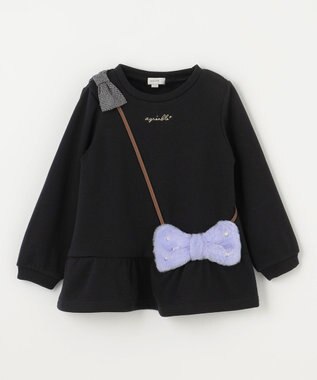 ANY KIDS 裏シャギーポシェットトレーナー ブラック×リボン