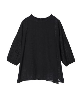 Green Parks インド綿 SET２点 刺繍７分丈ブラウス＋タンクトップ Black