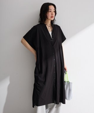 Green Parks 半袖シアースキッパーシャツワンピース Black