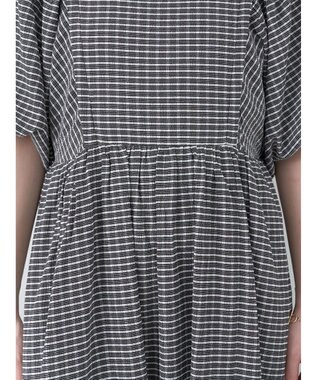 earth music&ecology ボリュームスリーブＣｈｅｃｋワンピース Black