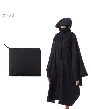 MOONBAT POLO RALPH LAUREN(ポロ ラルフローレン) ポロポニー ポケッタブル レインポンチョ レインコート 無地 フード 収納袋 ロゴ入 レディース ブラック