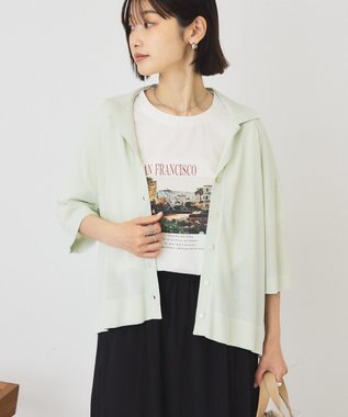 AMERICAN HOLIC 襟付き5分袖ニットカーディガン Mint