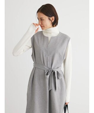 Green Parks ハイスペック共布リボン付ジャンスカ Gray Mixture