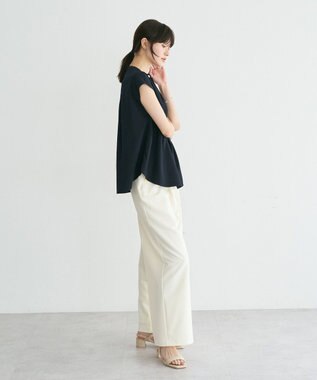 YECCA VECCA パールタックフレンチスリーブブラウス Dark Navy
