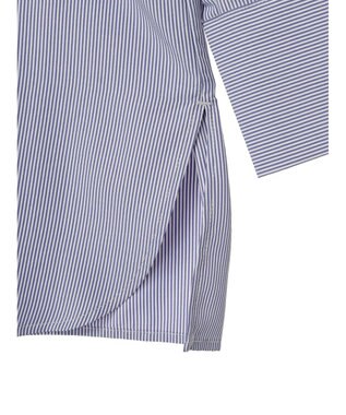 Green Parks レイヤードアソート柄シャツチュニック Stripe Blue