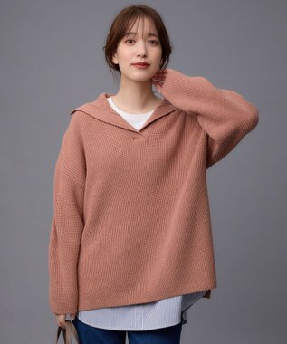 ANY ウールブレンドスキッパーネックニット コーラル