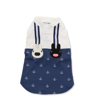 PET PARADISE 犬の服 春夏 ひんやり クール 接触冷感 虫除け リサとガスパール マリン柄 Tシャツ 【小型犬】 紺（ネイビー・インディゴ）