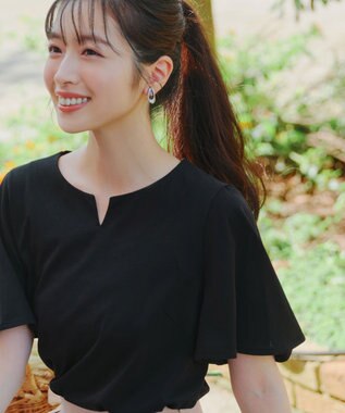 Tiaclasse 【おのののかさん着用】「サマケア」キーネックフレアスリーブトップス ブラック