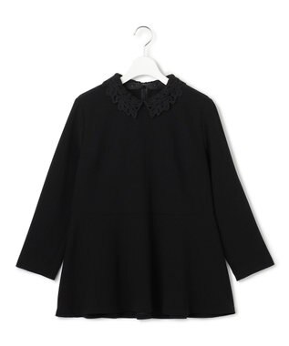 23区 L 【セットアップ対応/洗える】トリアセダブルジョーゼット 2WAYレース襟 ペプラムブラウス ブラック系