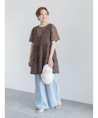 Te chichi 前後2WAYレースレイヤードチュニックベスト ブラウン