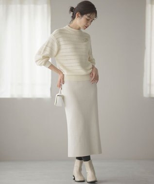 組曲 L 【WEB限定カラーあり】透かし編みバルキーボーダー柄ニット アイボリー系