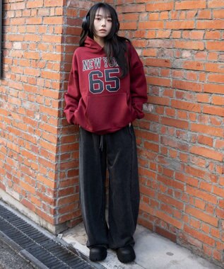 WEGO 【ウエストゴム/SMLサイズ展開】カーブデザインスウェットパンツ スミクロ