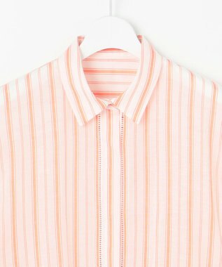 自由区 【ドラマ「明日はもっと いい日になる」着用】【接触冷感・吸水速乾・洗える】ナチュラルリネンクロップド丈 シャツ ホワイト×オレンジ