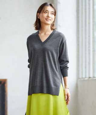 ICB 【洗える】 コンパクトウール Vネックプルオーバー ライトグレー系