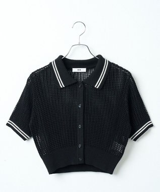 WEGO 襟付きメッシュニットショートカーデ ブラック