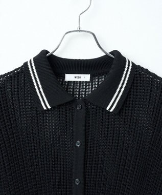 WEGO 襟付きメッシュニットショートカーデ ブラック