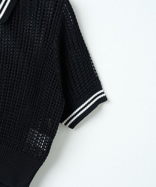 WEGO 襟付きメッシュニットショートカーデ ブラック