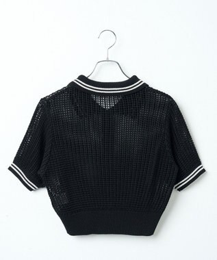 WEGO 襟付きメッシュニットショートカーデ ブラック