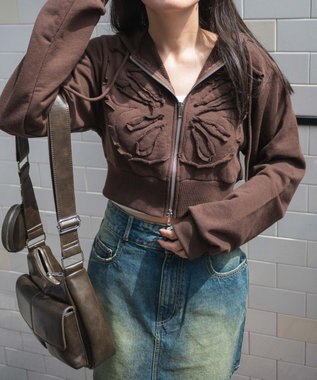 WEGO バタフライWジップショートパーカー ブラウン