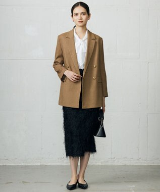 自由区 S 【SHIHOさん着用】シルクネップツイード ジャケット ダークキャメル