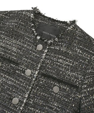 YECCA VECCA ノーカラーツイードジャケット Black