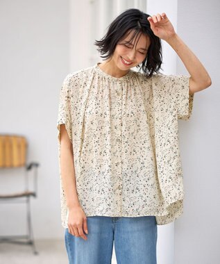 ANY 【洗濯機可】プリントブラウス ベージュベース