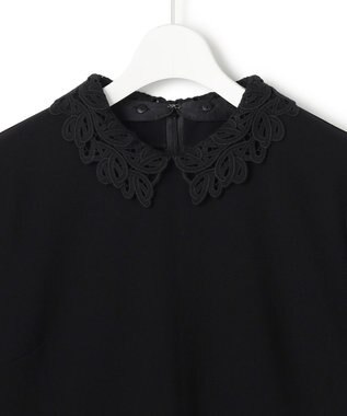 23区 L 【セットアップ対応/洗える】トリアセダブルジョーゼット 2WAYレース襟 ペプラムブラウス ブラック系