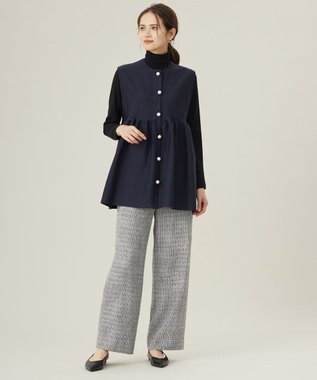 自由区 【セットアップ対応・洗える】ライトミックスツイードワイドストレート パンツ モノトーン