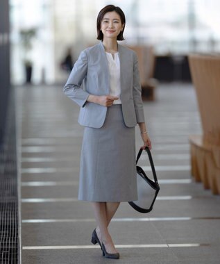 J.PRESS LADIES 【セットアップ対応・洗える・撥水】コットンFITTY ノーカラー ジャケット グレー系