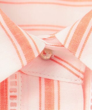 自由区 【ドラマ「明日はもっと いい日になる」着用】【接触冷感・吸水速乾・洗える】ナチュラルリネンクロップド丈 シャツ ホワイト×オレンジ