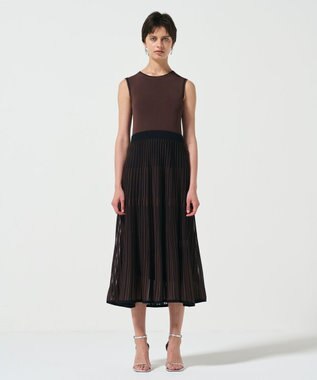 GRACE CONTINENTAL バイカラーシアーニットワンピース ブラウン