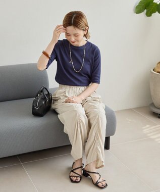 AMERICAN HOLIC リブ5分袖プルオーバー Navy