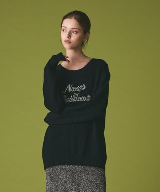 GRACE CONTINENTAL ビジューロゴニットトップ ブラック