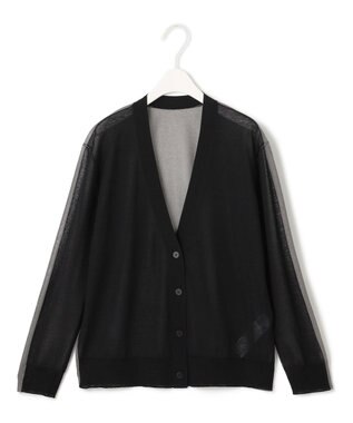 ICB L 【洗える】 マーセライズコットンシアー カーディガン ブラック×グレーラメ系