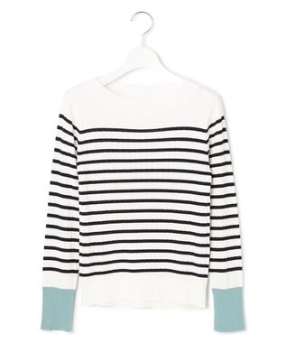 23区 【洗える】シルキーレーヨンワイドリブ ニット オフ×ネイビー