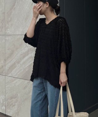 Green Parks AnriettMusee カットジャガードタックブラウス Black