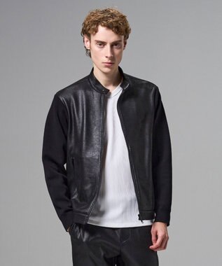 JOSEPH HOMME 【ストレッチ】レザーライクジャージーニットブロック　ZIP UPブルゾン ブラック系