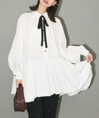 Green Parks ボウタイリボン付裾バルーンシャツワンピースⅡ