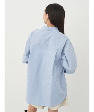 earth music&ecology パールボタンシャツ Stripe Blue