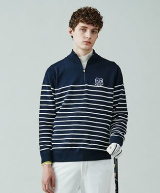 23区GOLF 【MEN】【手洗い可】コットンブレンド ハーフジップ ニット ネイビー系