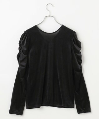 #Newans 【洗濯機可／ 前後着用可】 ギャザースリーブシアーベロアカーディガン ブラック