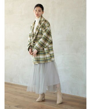 Green Parks ・ＥＬＥＮＣＡＲＥ　ＤＵＥ　シャギーチェックミドルコート Yellow