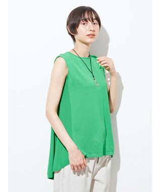 接触冷感ショルダータックノースリーブニットチュニック, Green, M