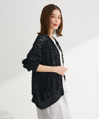 Green Parks フラワー柄チュールブルゾン Black