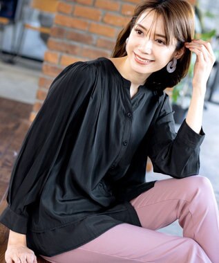 Tiaclasse 【新色追加・洗える】重ねヘムタックブラウス チャコールグレー