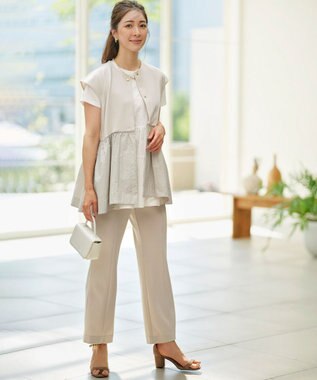 組曲 S スタイルアップジャージー フレアパンツ グレージュ系