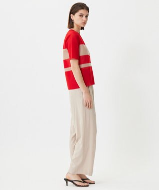 ICB 【洗える】 シアースムースボーダー ニット レッド×チノベージュ系