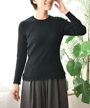 muuc 〈高品質シルク＆スーピマ超長綿〉〈洗えるニット〉〈通年着られる〉袖口模様編み プルオーバー ブラック