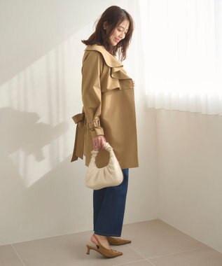 Feroux 【洗える】ラッフルカラーミドル丈 トレンチ キャメル系